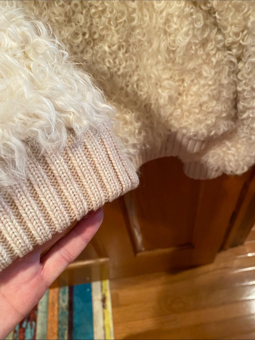 Cream Curly lamb’s wool Fur Bomber Jacket Vintage - Picture 8 of 9